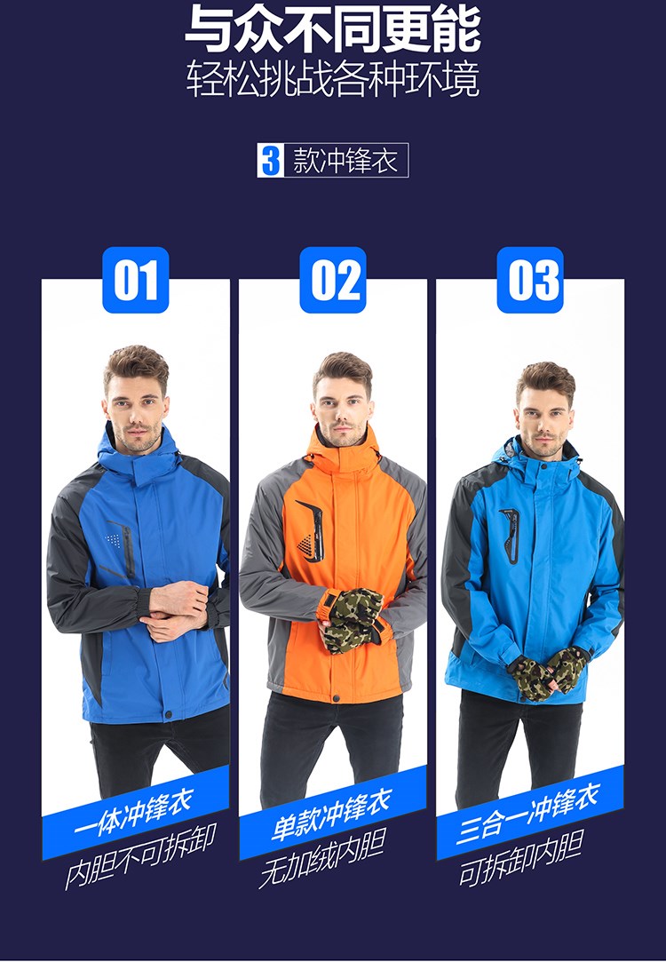 沖鋒衣定制印logo戶(hù)外運動(dòng)登山服三合一兩件套男女裝秋冬工裝外套(圖15)
