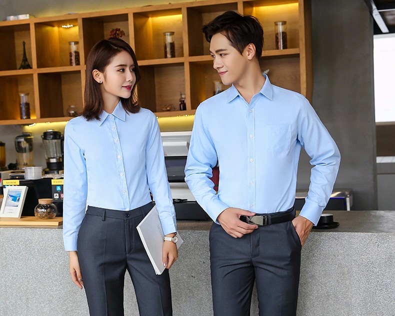 銀行工作服女套裝職業(yè)襯衫2019秋季新款男女同款正裝定制logo襯衣長(cháng)袖(圖10)
