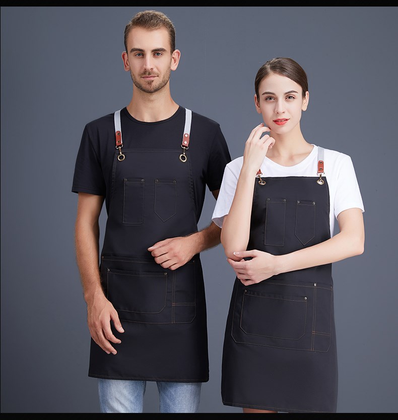 帆布牛仔圍裙 韓版工作服廚房女定制logo定做網(wǎng)咖花店咖啡店印字(圖18)