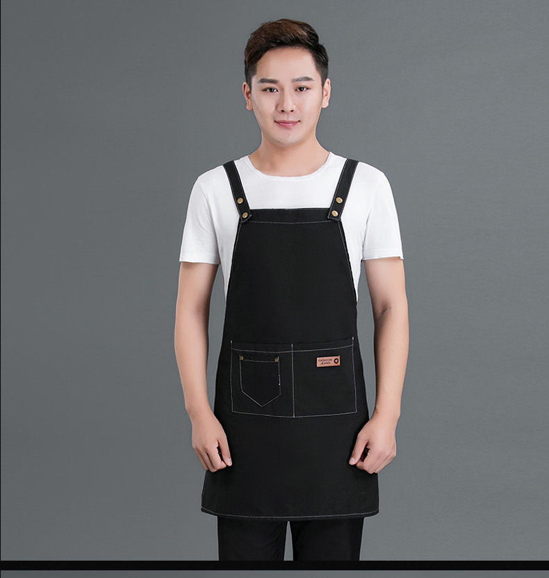 牛仔布料圍裙定制logo咖啡店男女韓版時(shí)尚家用廚房理發(fā)店工作服(圖20)