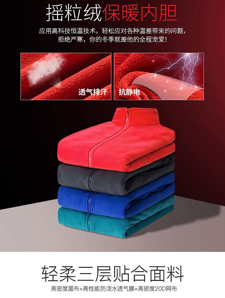 冬季大紅色沖鋒衣女三合一可拆卸加絨加厚防寒工作服男定制印logo(圖6)