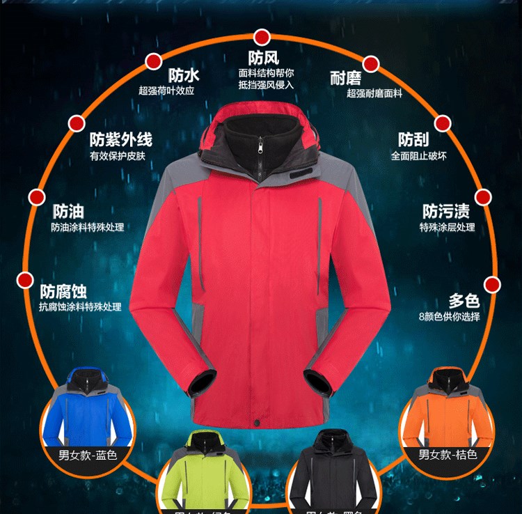 沖鋒衣定制團體企業(yè)工作服男登山服旅游女防風(fēng)防水保暖印logo刺繡(圖6)