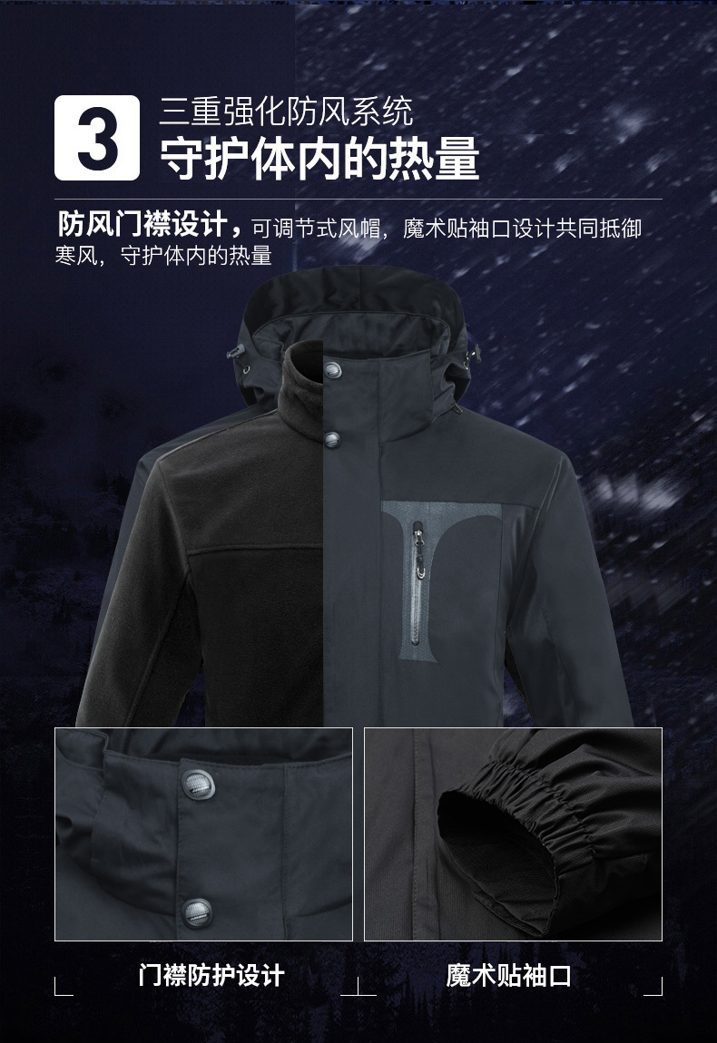 紅色沖鋒衣工作服定制印字logo三合一可拆卸外套防風(fēng)防水登山服男(圖5)
