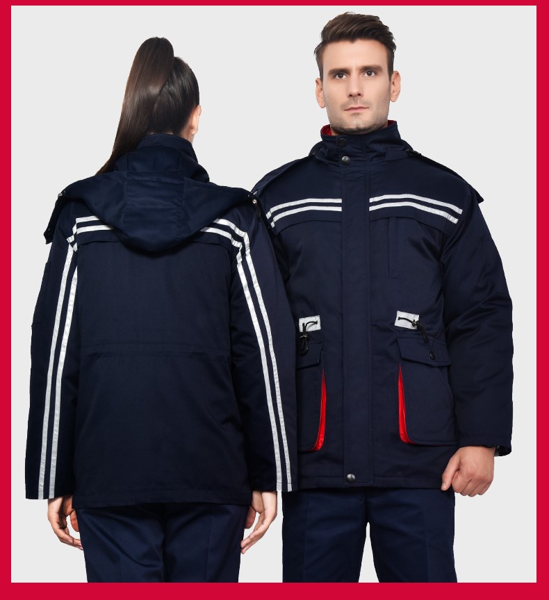 冬季工作服棉衣男加厚反光條勞保服羽絨棉襖耐磨大口袋防寒服冬裝(圖22)
