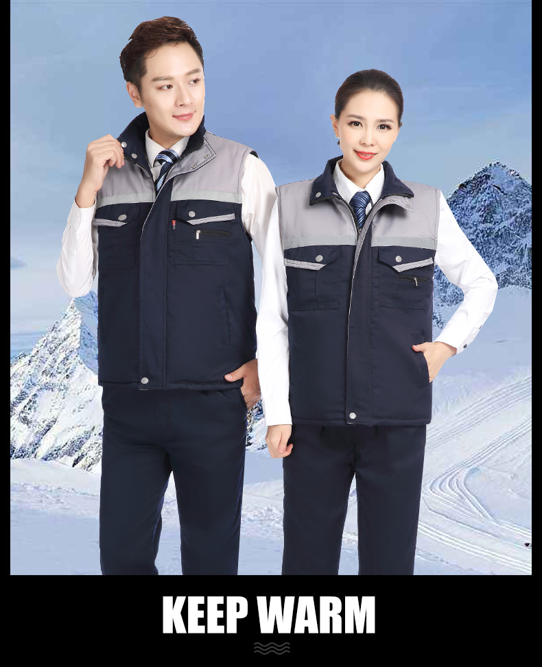 冬季建筑工地工人工廠(chǎng)倉儲反光條背心男女環(huán)衛工程保暖棉馬甲(圖17)