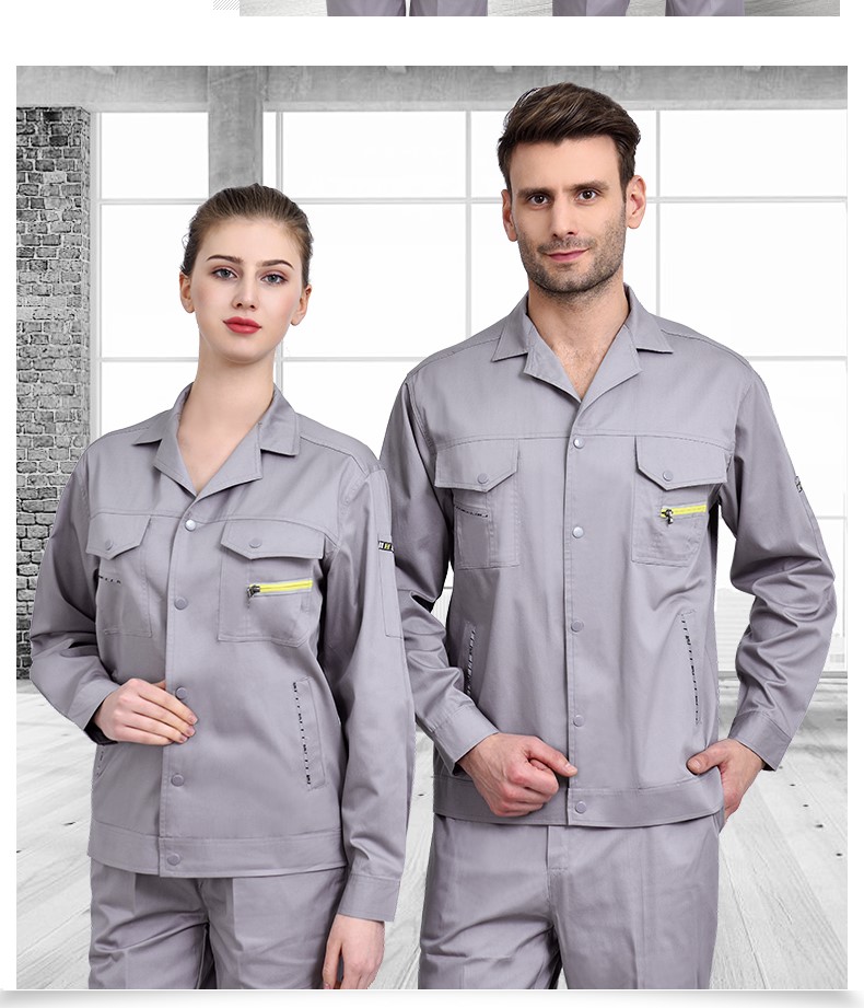 純棉工作服短袖套裝男 夏季薄款長(cháng)袖全棉工廠(chǎng)車(chē)間透氣勞保服上衣(圖15)