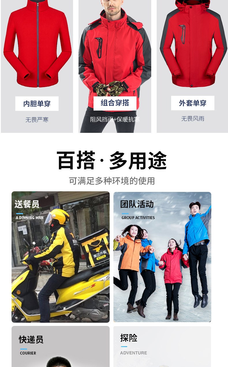 沖鋒衣定制印logo字衛衣工作服外套diy工裝秋冬季三合一團隊定做 01(圖5)