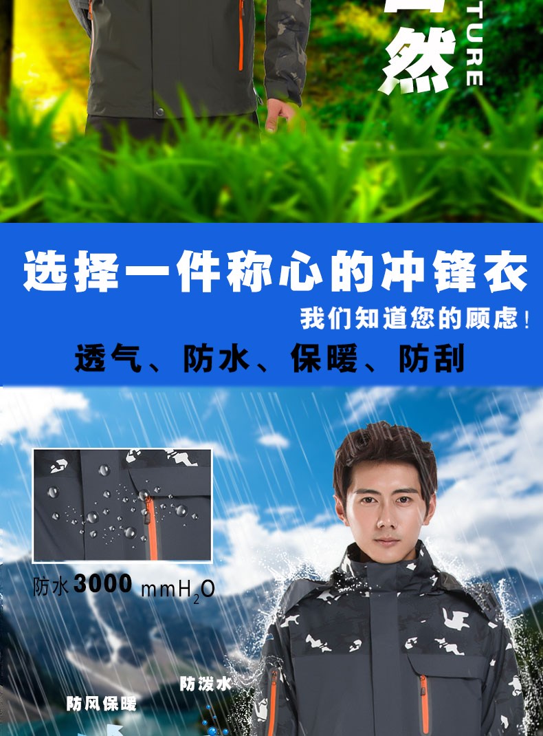迷彩沖鋒衣男潮女工作服隊服班服工裝冬季定制logo印字隊服校服厚(圖3)