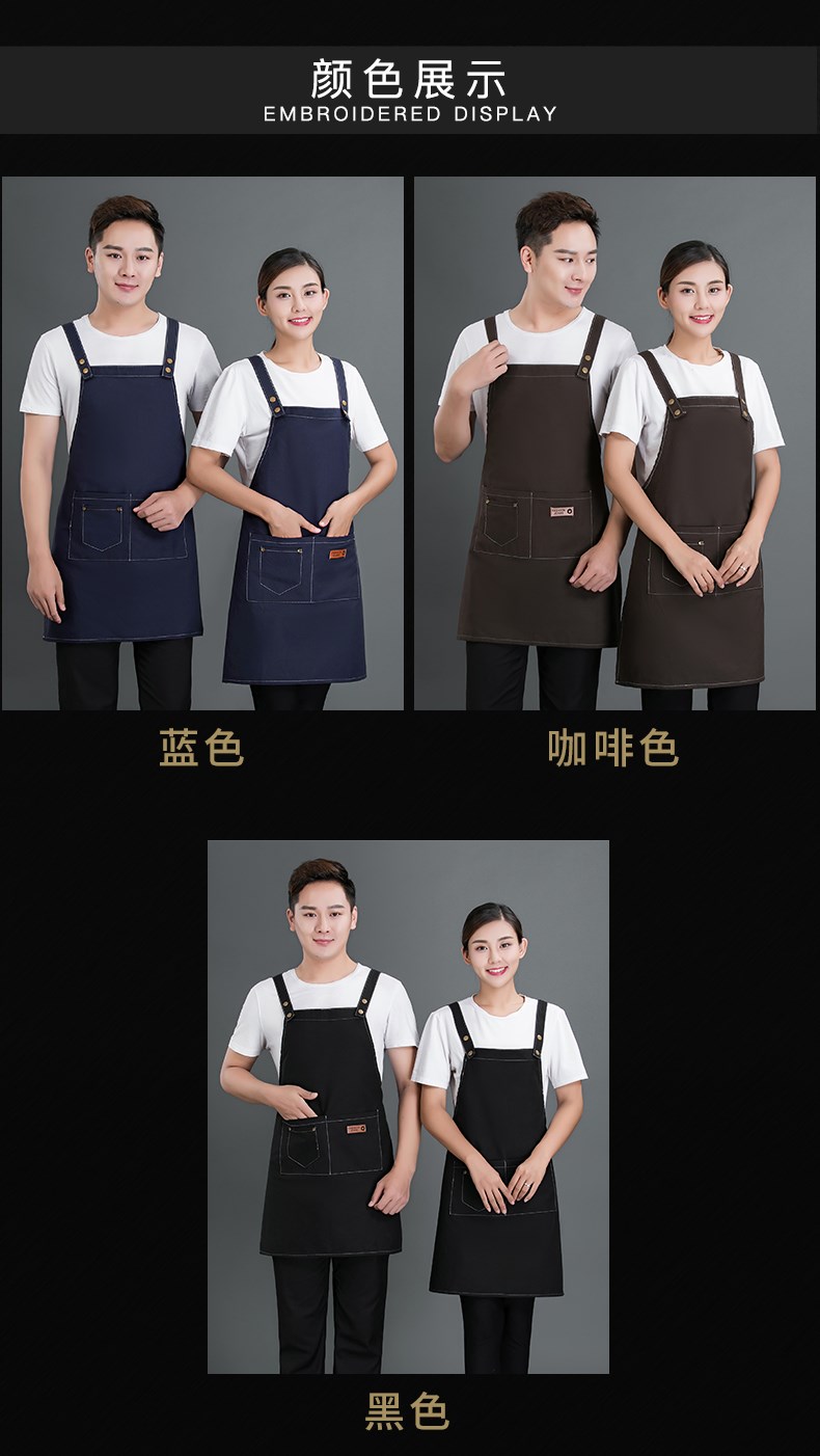 牛仔布料圍裙定制logo咖啡店男女韓版時(shí)尚家用廚房理發(fā)店工作服(圖9)