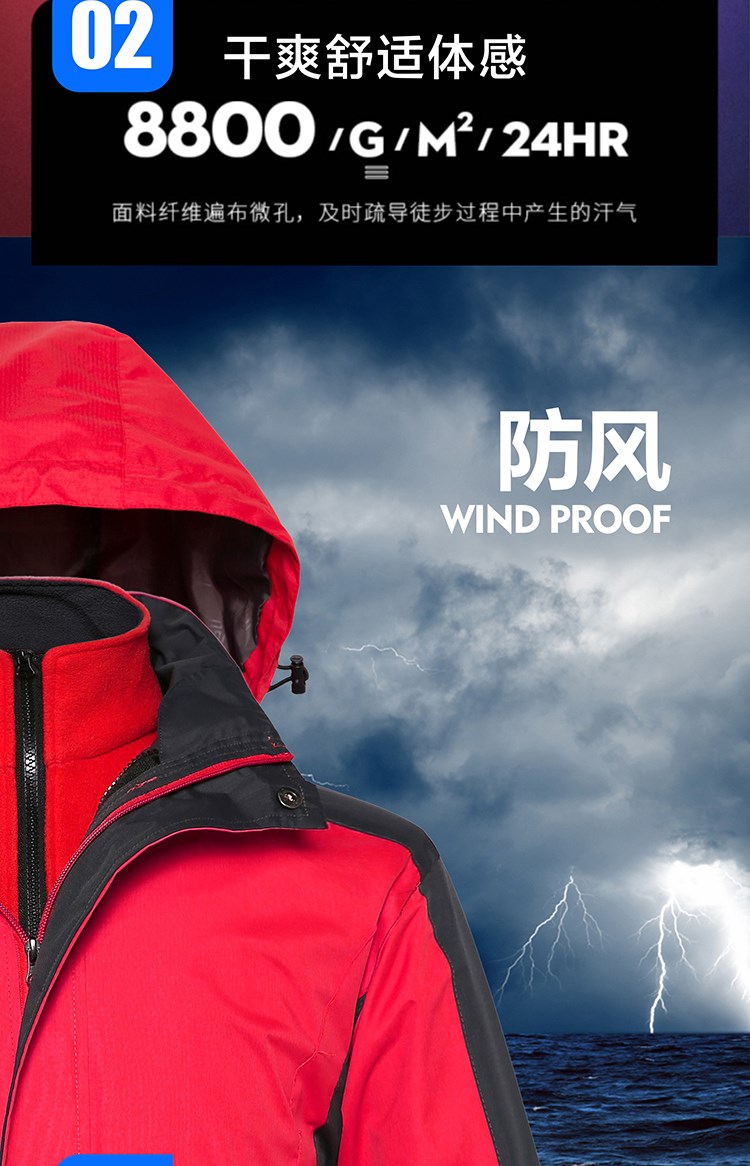 沖鋒衣定制印logo戶(hù)外運動(dòng)登山服三合一兩件套男女裝秋冬工裝外套(圖8)