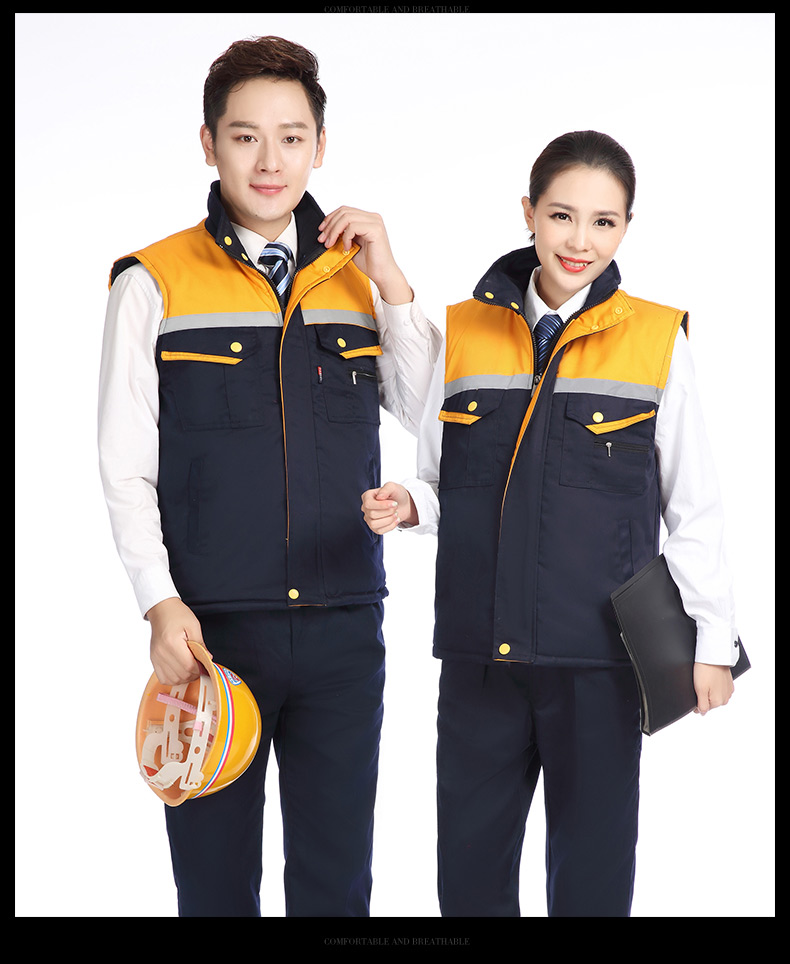 冬季建筑工地工人工廠(chǎng)倉儲反光條背心男女環(huán)衛工程保暖棉馬甲(圖22)
