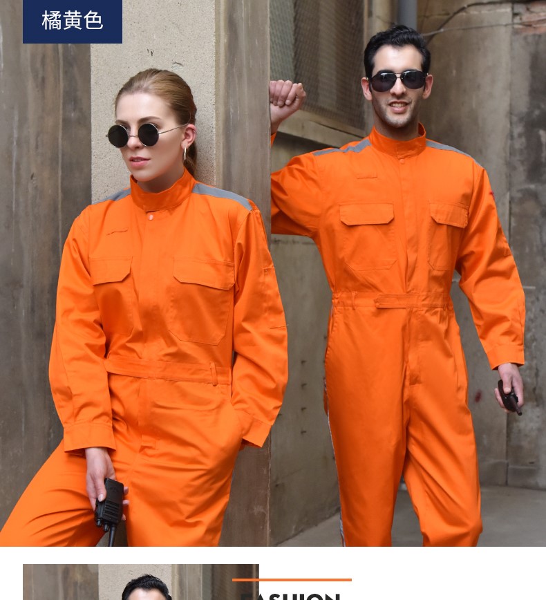 連體工作服 男 純棉反光條勞保服汽修服機修服長(cháng)袖工廠(chǎng)車(chē)間工裝(圖11)