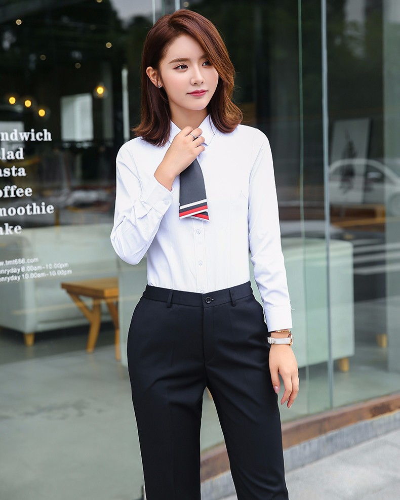 銀行工作服女套裝職業(yè)襯衫2019秋季新款男女同款正裝定制logo襯衣長(cháng)袖(圖9)