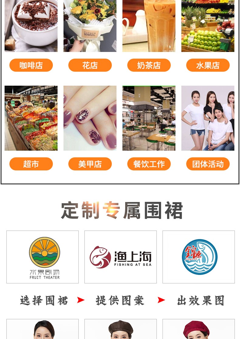 圍裙定制logo印字家用廚房純棉防水防油定做餐飲店工作服女時(shí)尚男(圖5)