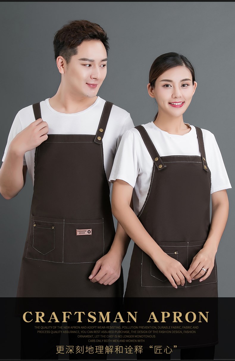 牛仔布料圍裙定制logo咖啡店男女韓版時(shí)尚家用廚房理發(fā)店工作服(圖3)