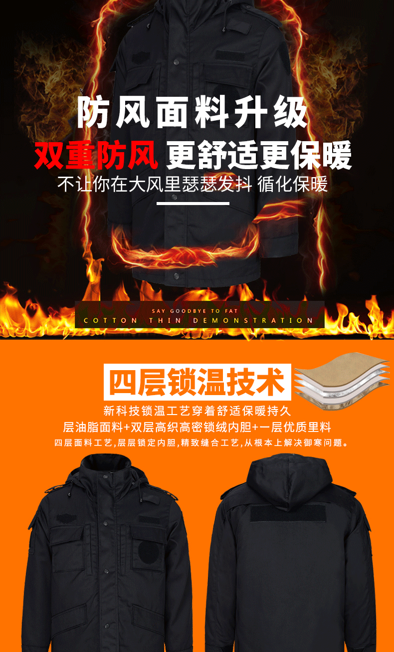 保安大衣男冬季制服棉服黑色作訓服冬裝套裝女耐磨定制工作服棉衣(圖1)