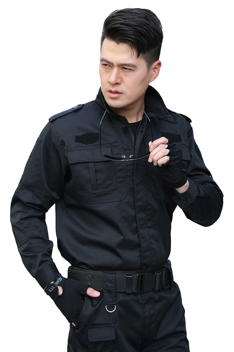 保安工作服套裝男長(cháng)袖春秋冬作訓服黑色物業(yè)保安制服訓練服保安服(圖9)
