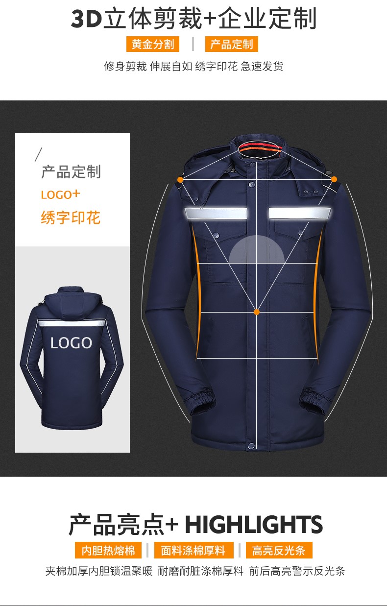 工作服棉衣男加厚耐磨冬季保暖防寒勞保棉服環(huán)衛中鐵工人棉襖冬裝(圖4)