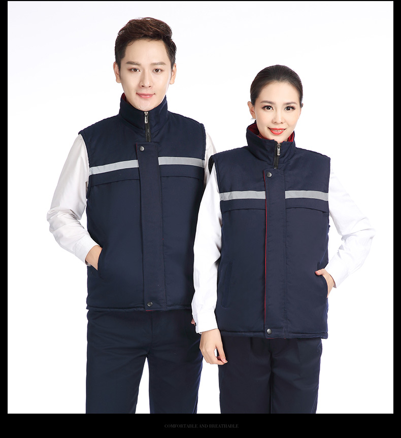冬季建筑工地工人工廠(chǎng)倉儲反光條背心男女環(huán)衛工程保暖棉馬甲(圖16)
