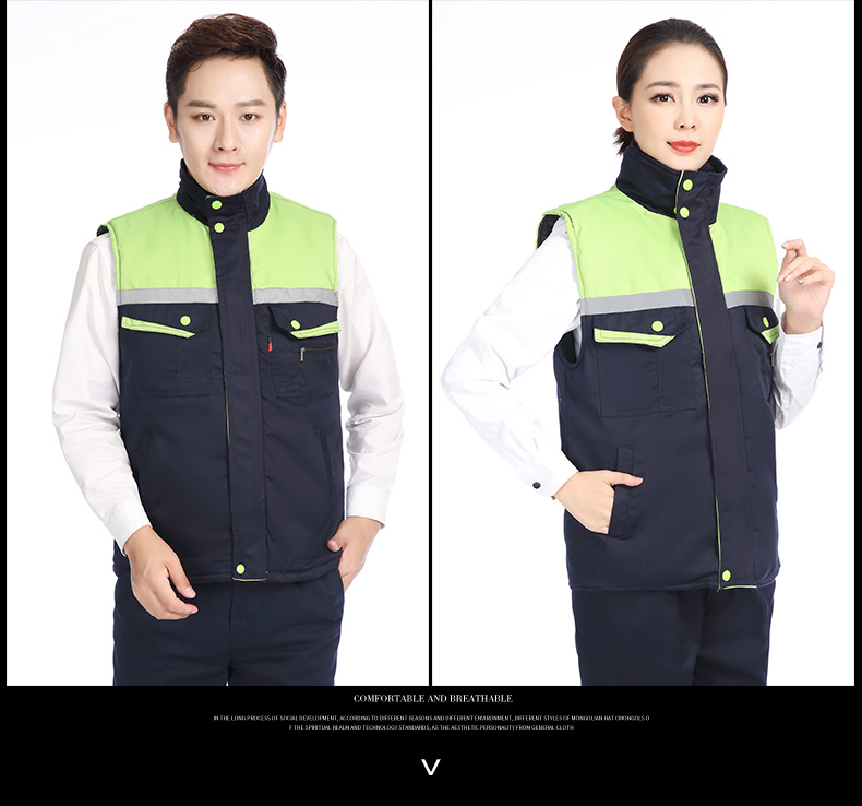 冬季建筑工地工人工廠(chǎng)倉儲反光條背心男女環(huán)衛工程保暖棉馬甲(圖18)