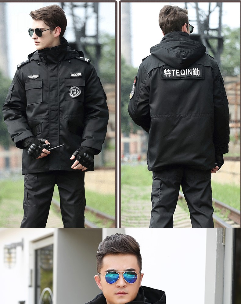 保安大衣男冬季制服棉服黑色作訓服冬裝套裝女耐磨定制工作服棉衣(圖18)