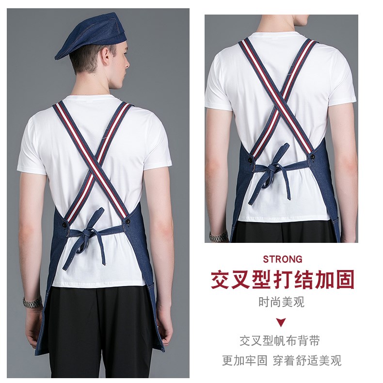 仔工作服圍裙餐廳咖啡師奶茶店花藝理發(fā)師背帶定制圍裙印logo女(圖7)