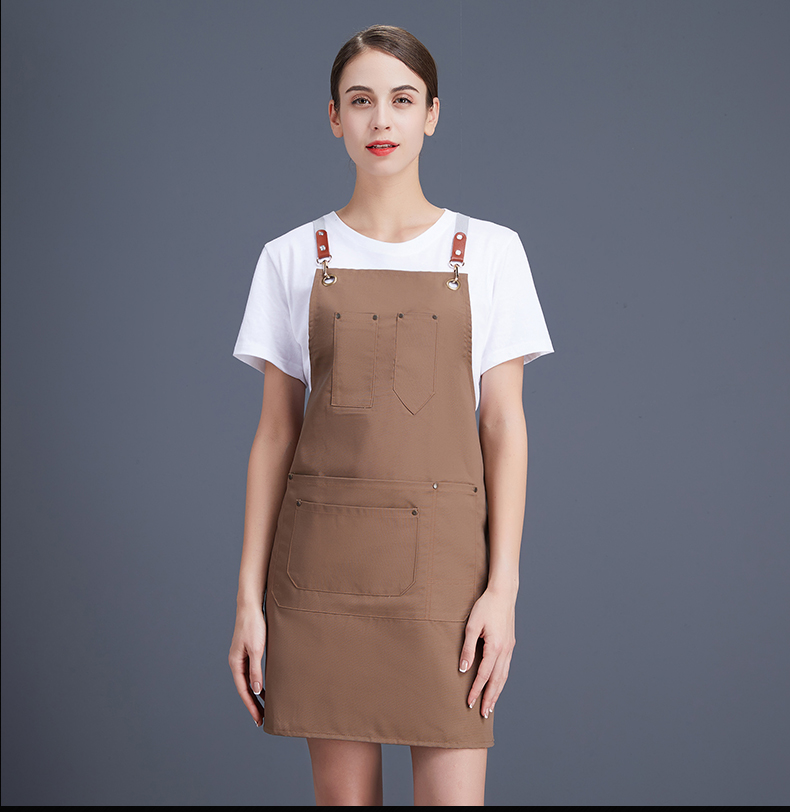 帆布牛仔圍裙 韓版工作服廚房女定制logo定做網(wǎng)咖花店咖啡店印字(圖17)