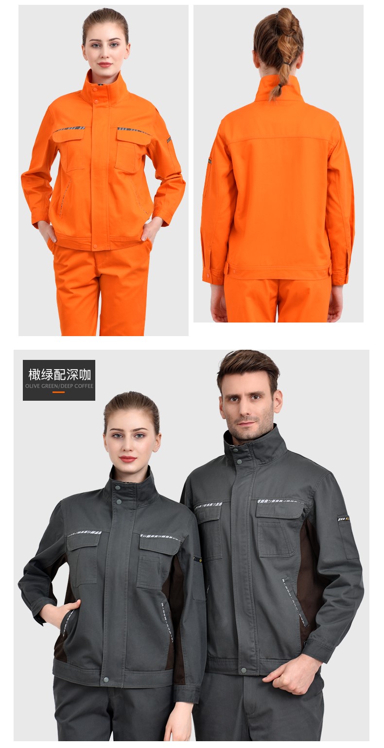 春秋純棉長(cháng)袖工作服套裝男 耐磨勞保服反光條機修汽修電焊服上衣(圖16)