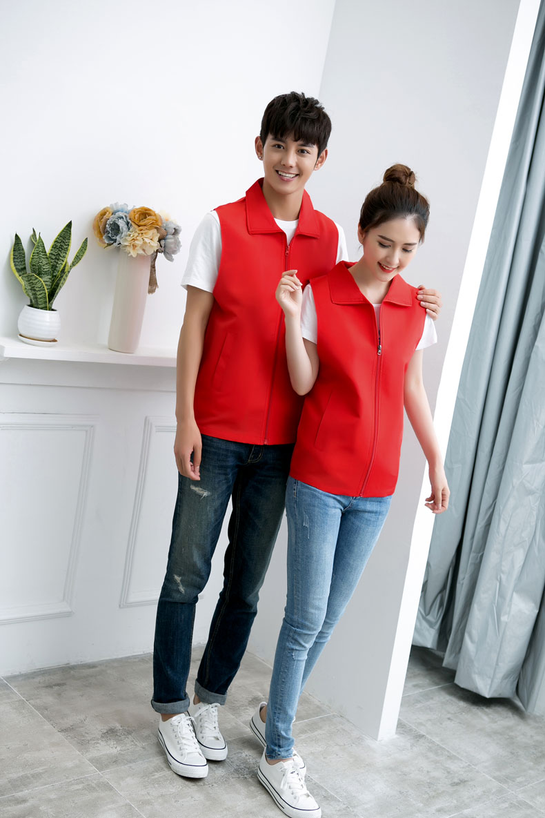 印logo定制志愿者馬甲義工工作服公益活動(dòng)服裝v領(lǐng)背心純棉紅馬甲(圖45)