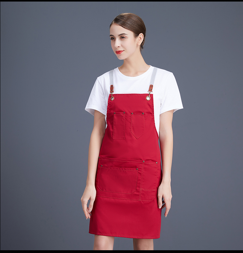 帆布牛仔圍裙 韓版工作服廚房女定制logo定做網(wǎng)咖花店咖啡店印字(圖15)