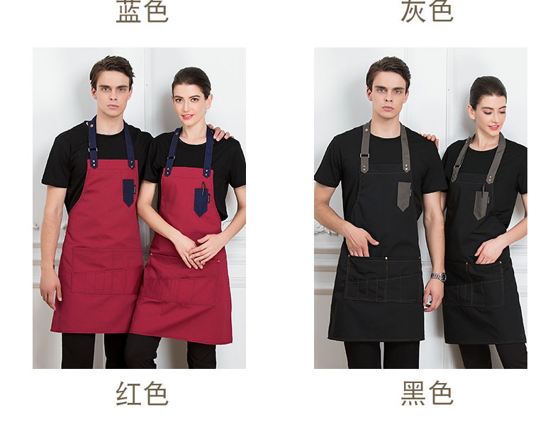 韓版時(shí)尚帆布牛仔圍裙定制logo印字奶茶店咖啡師烘焙畫(huà)畫(huà)工作服女(圖3)