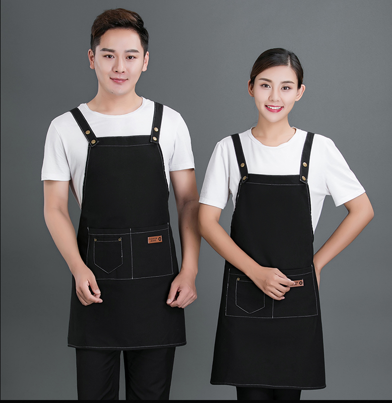 牛仔布料圍裙定制logo咖啡店男女韓版時(shí)尚家用廚房理發(fā)店工作服(圖18)