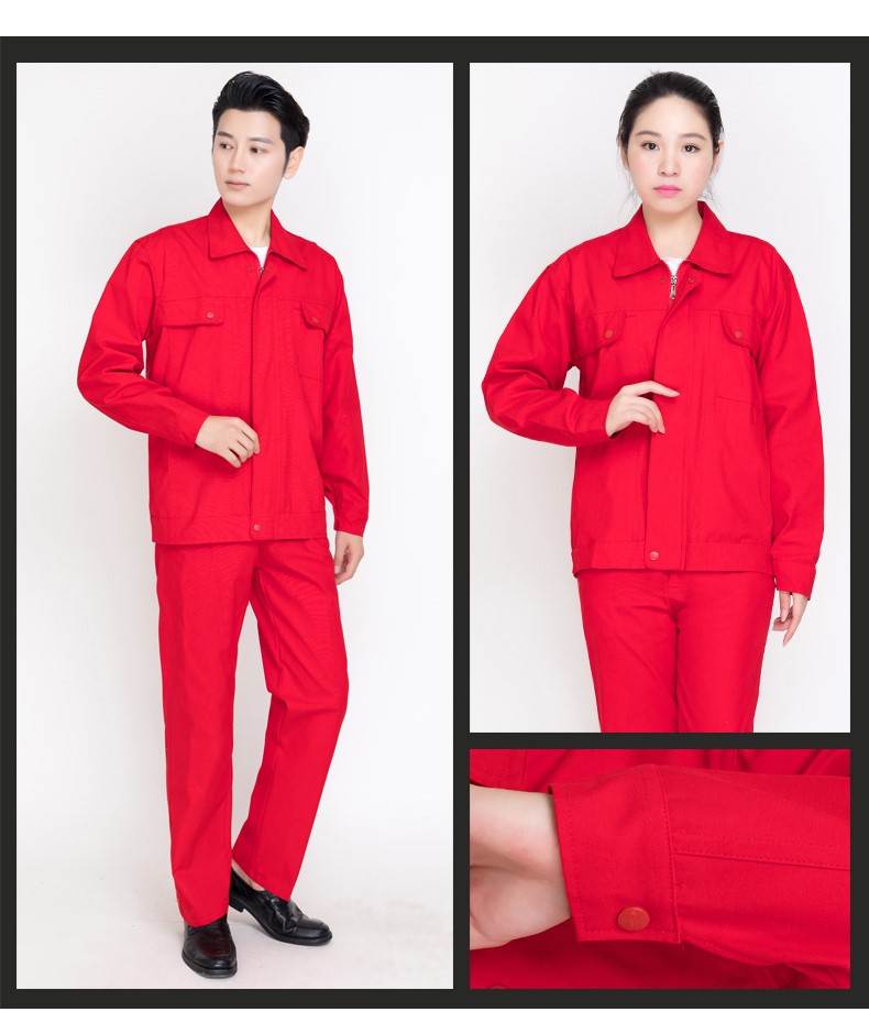 純棉春秋工作服套裝男大紅中國石油電焊防靜電加油站勞保服服定制(圖10)