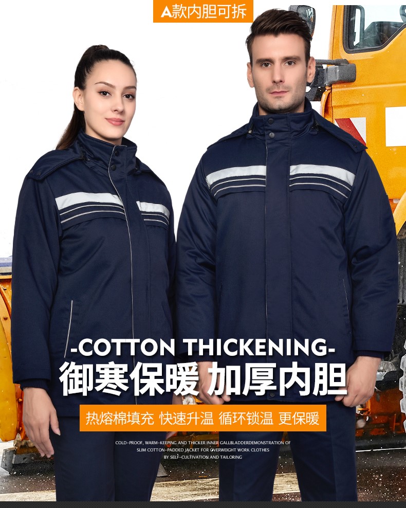 工作服棉衣男加厚耐磨冬季保暖防寒勞保棉服環(huán)衛中鐵工人棉襖冬裝(圖2)