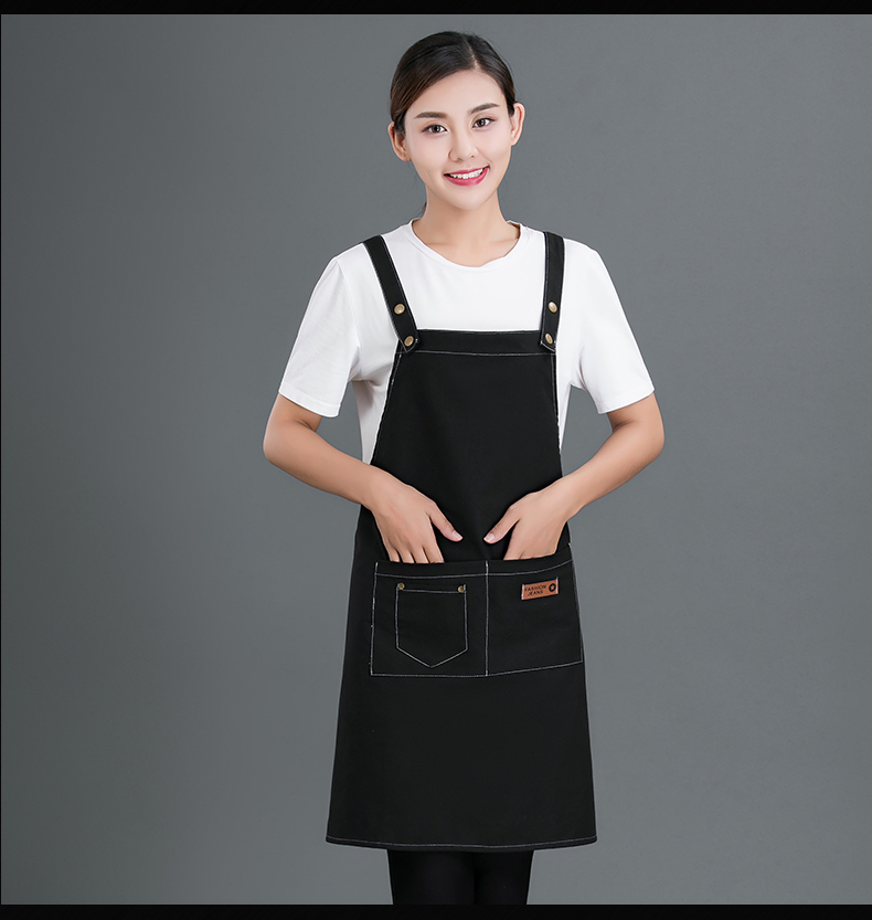 牛仔布料圍裙定制logo咖啡店男女韓版時(shí)尚家用廚房理發(fā)店工作服(圖19)