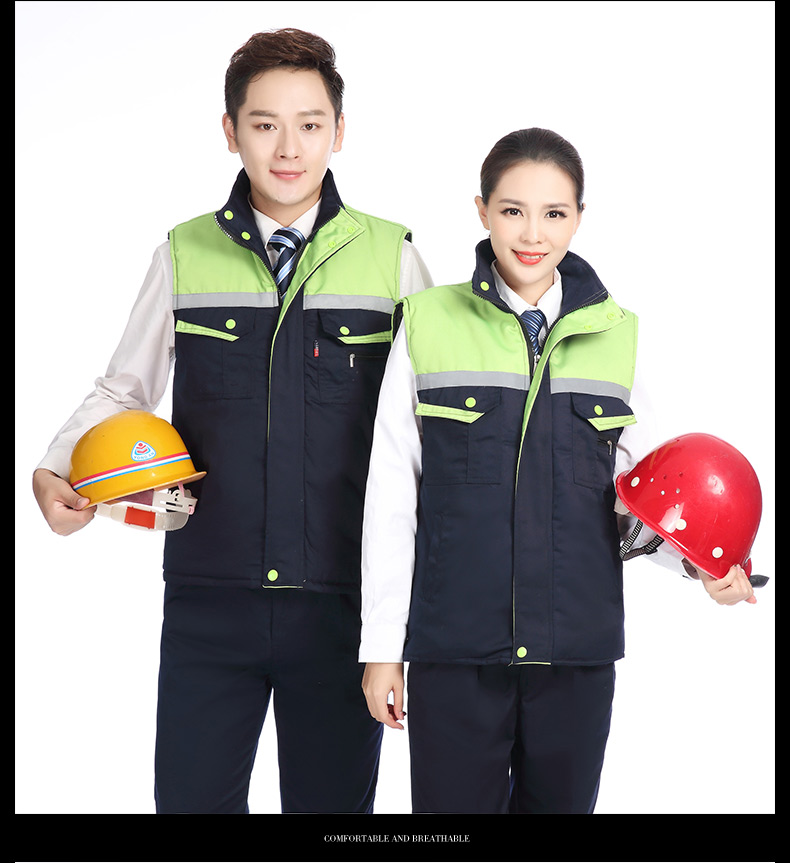 冬季建筑工地工人工廠(chǎng)倉儲反光條背心男女環(huán)衛工程保暖棉馬甲(圖20)