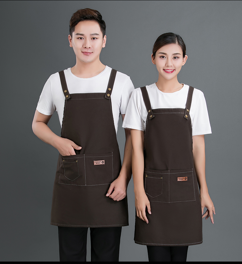 牛仔布料圍裙定制logo咖啡店男女韓版時(shí)尚家用廚房理發(fā)店工作服(圖15)