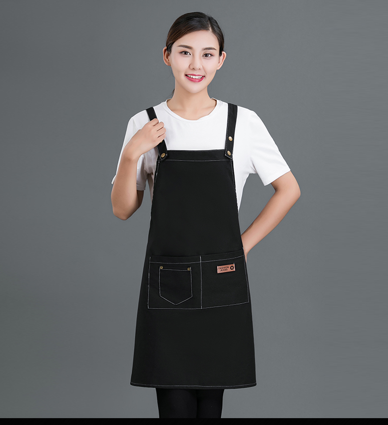 牛仔布料圍裙定制logo咖啡店男女韓版時(shí)尚家用廚房理發(fā)店工作服(圖17)