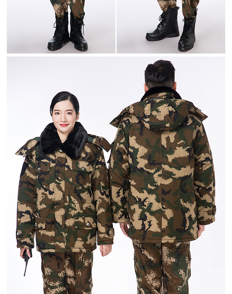 軍大衣男冬季加厚中長(cháng)款荒漠迷彩加絨勞保棉襖冷庫防寒棉服大衣女(圖13)