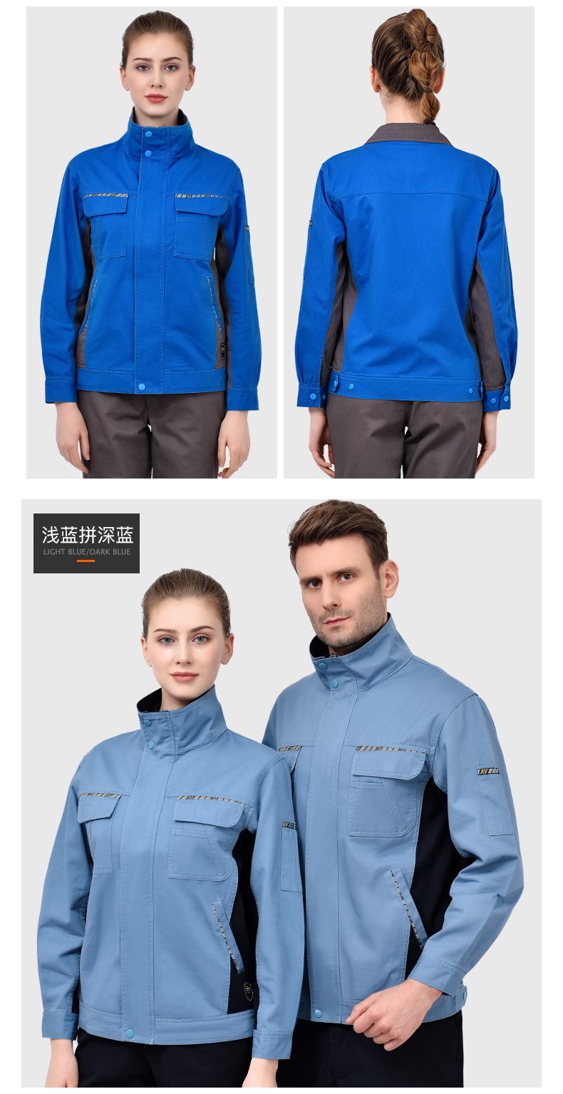 春秋純棉長(cháng)袖工作服套裝男 耐磨勞保服反光條機修汽修電焊服上衣(圖14)