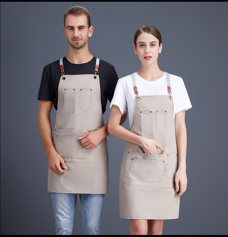 帆布牛仔圍裙 韓版工作服廚房女定制logo定做網(wǎng)咖花店咖啡店印字(圖11)