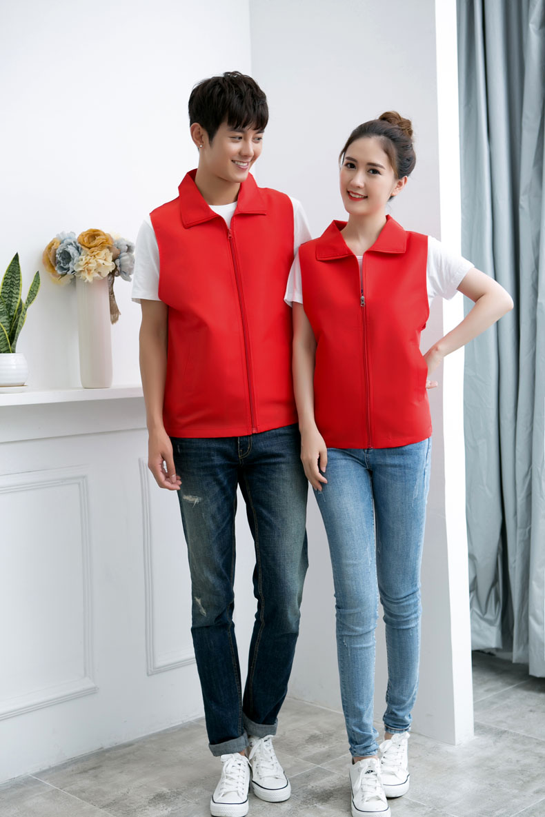 印logo定制志愿者馬甲義工工作服公益活動(dòng)服裝v領(lǐng)背心純棉紅馬甲(圖44)