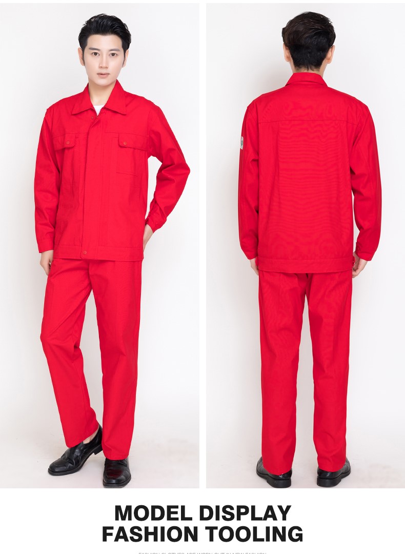 純棉春秋工作服套裝男大紅中國石油電焊防靜電加油站勞保服服定制(圖13)