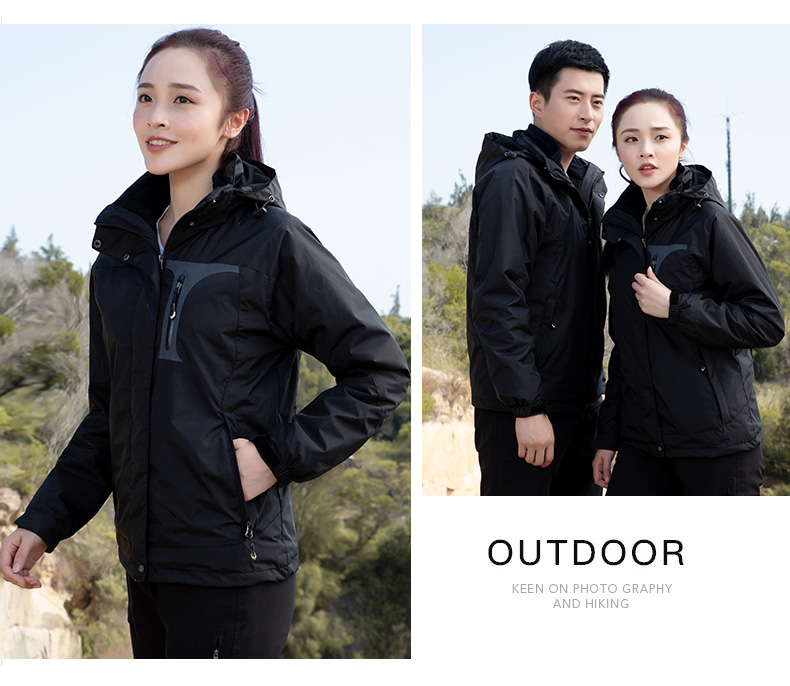 紅色沖鋒衣工作服定制印字logo三合一可拆卸外套防風(fēng)防水登山服男(圖19)