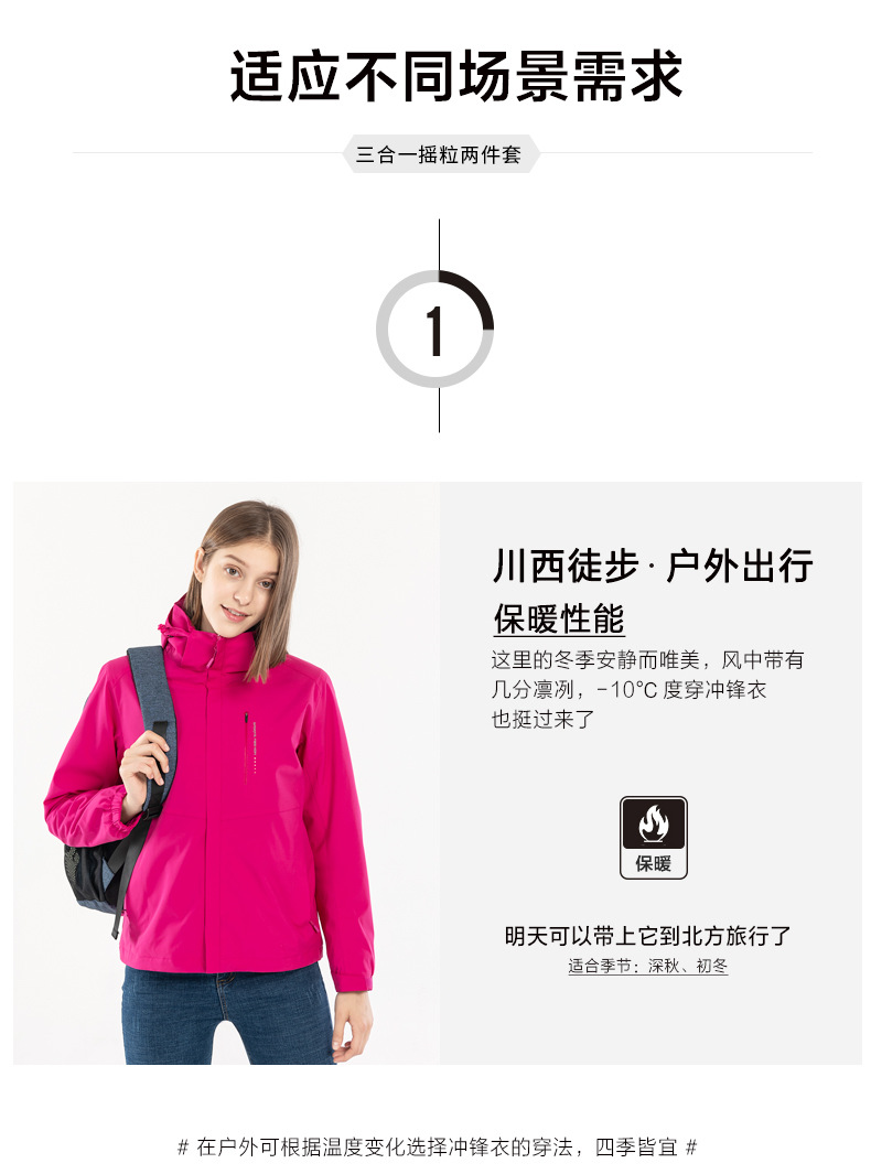 秋冬爆款情侶三合一沖鋒衣男防風(fēng)防水兩件套戶(hù)外服女團購定制印標(圖5)