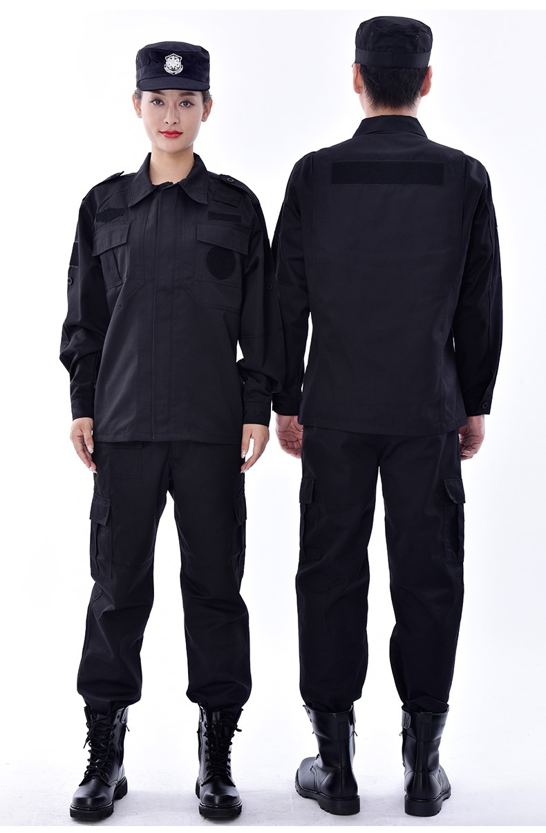 保安工作服套裝男長(cháng)袖春秋冬加厚冬裝安保物業(yè)黑色長(cháng)袖作訓服制服(圖9)
