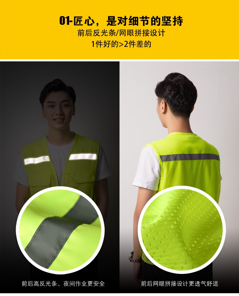 反光馬甲安全服騎手施工快遞員夏季網(wǎng)眼工作服多口袋背心工裝服(圖7)