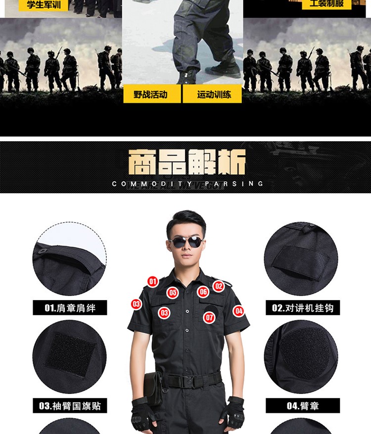 保安制服作訓服工作服套裝男夏裝短袖黑色特訓褲子春秋冬加厚長(cháng)袖(圖3)
