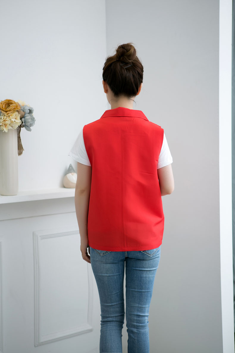 印logo定制志愿者馬甲義工工作服公益活動(dòng)服裝v領(lǐng)背心純棉紅馬甲(圖5)
