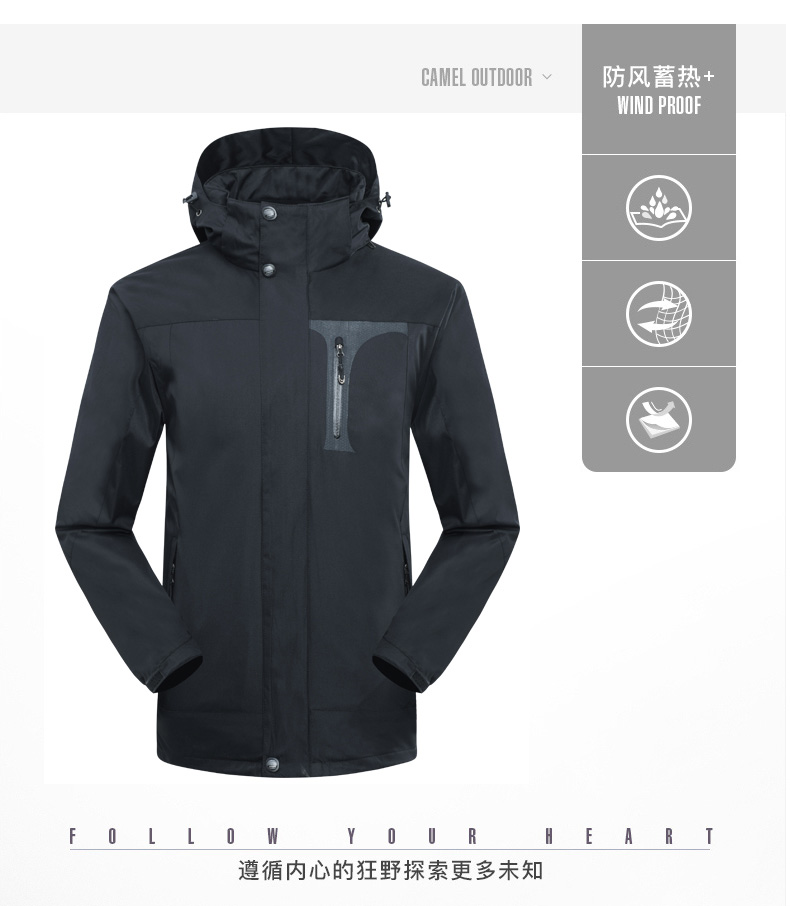 紅色沖鋒衣工作服定制印字logo三合一可拆卸外套防風(fēng)防水登山服男(圖28)